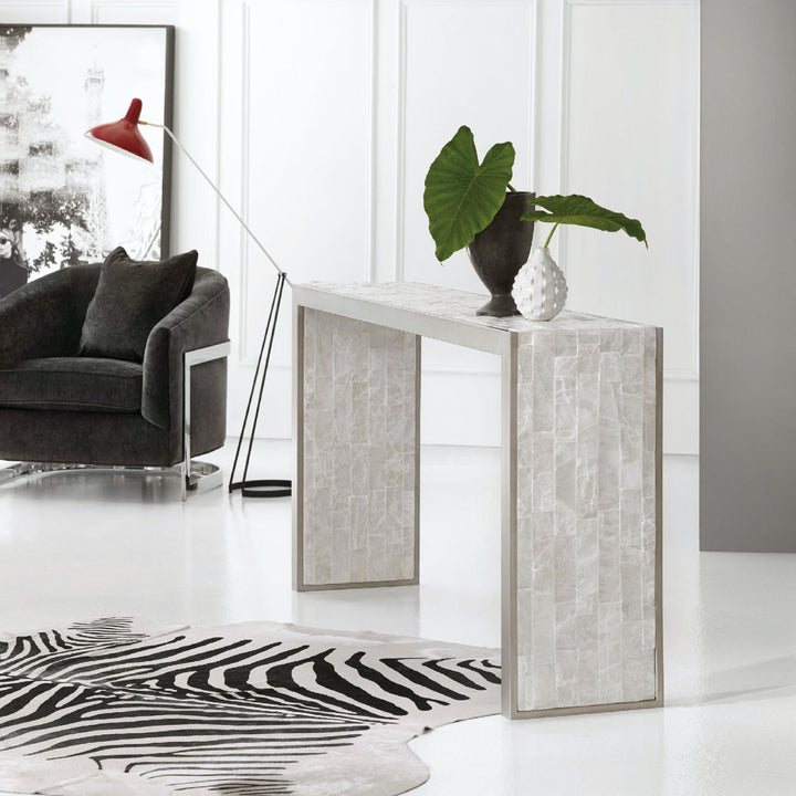 SELENITE STONE INLAY CONSOLE TABLE