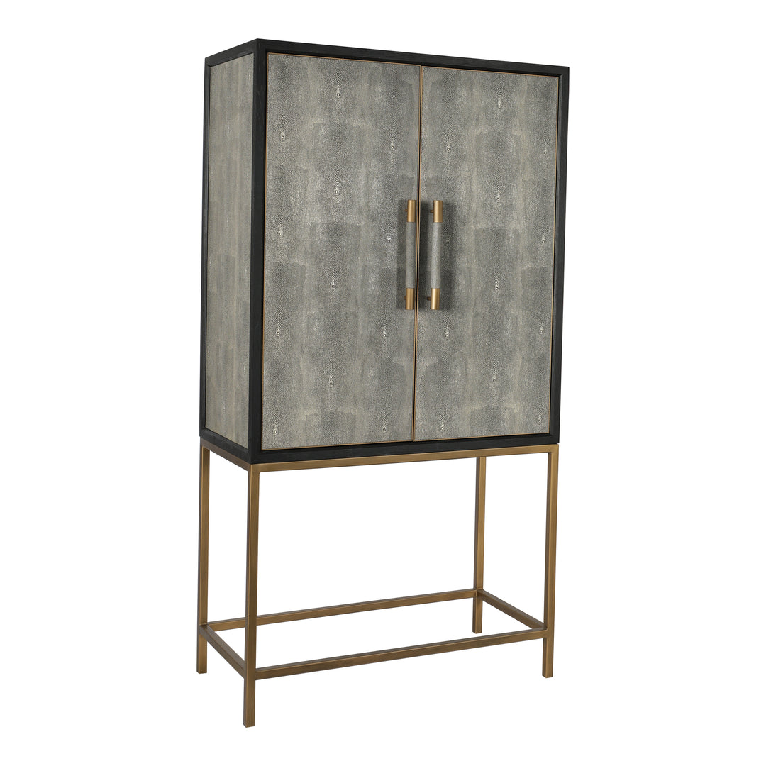 Modern Mosaic Brass Inlay Solid Wood Tall Storage Cabinet.