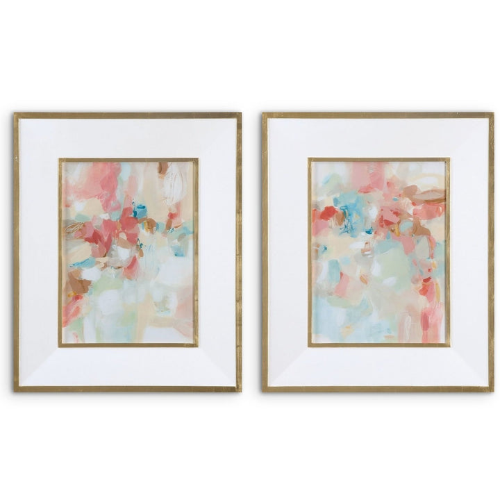 "A TOUCH OF BLUSH & ROSEWOOD" GLASS FRAMED ART | SET OF 2