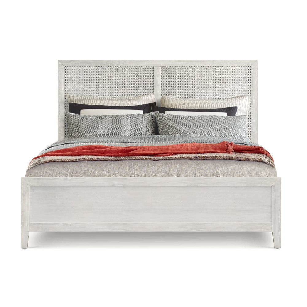 ABBY WHITE WASHED CANE PANEL BED