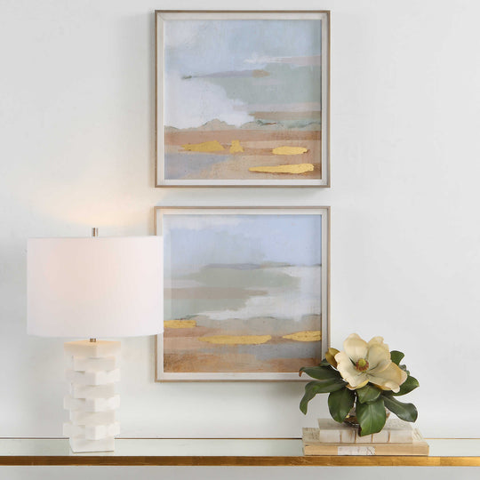 "ABSTRACT COASTLINE" GLASS FRAMED PRINTS | SET OF 2