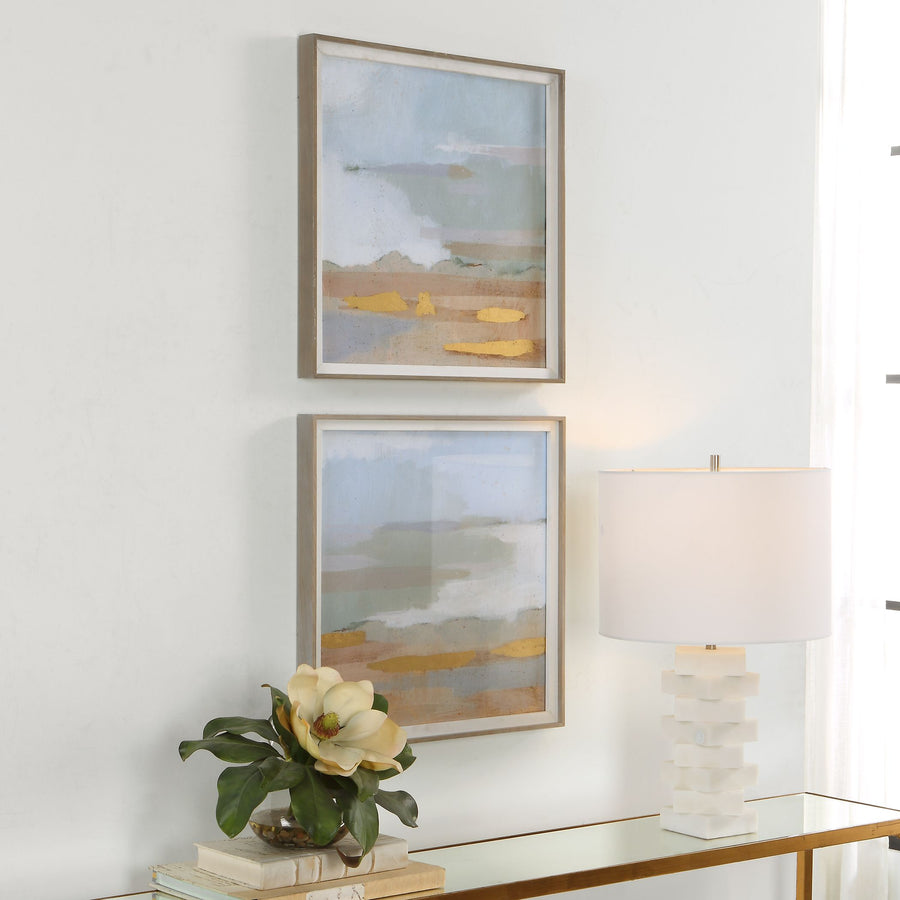 "ABSTRACT COASTLINE" GLASS FRAMED PRINTS | SET OF 2