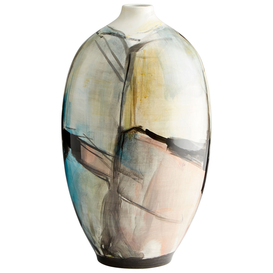 ABSTRACT SPRING PAINTED CERAMIC VASE