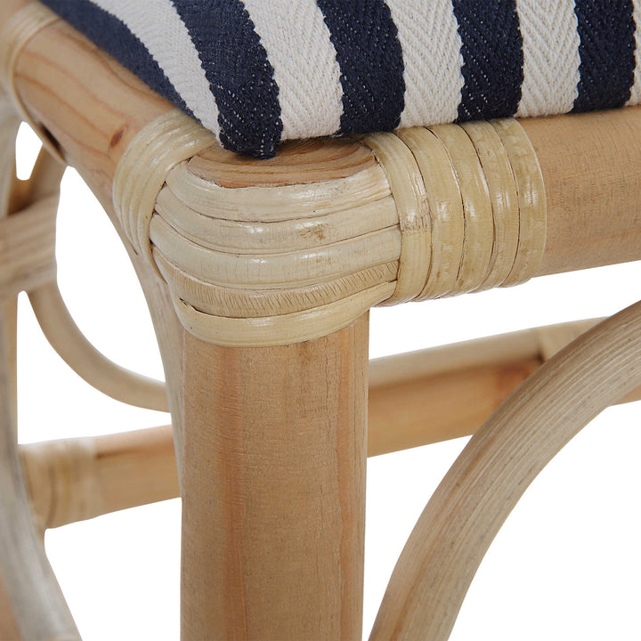 ASHORE RATTAN WRAPPED SMALL BENCH: NAVY STRIPE
