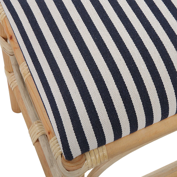 ASHORE RATTAN WRAPPED SMALL BENCH: NAVY STRIPE