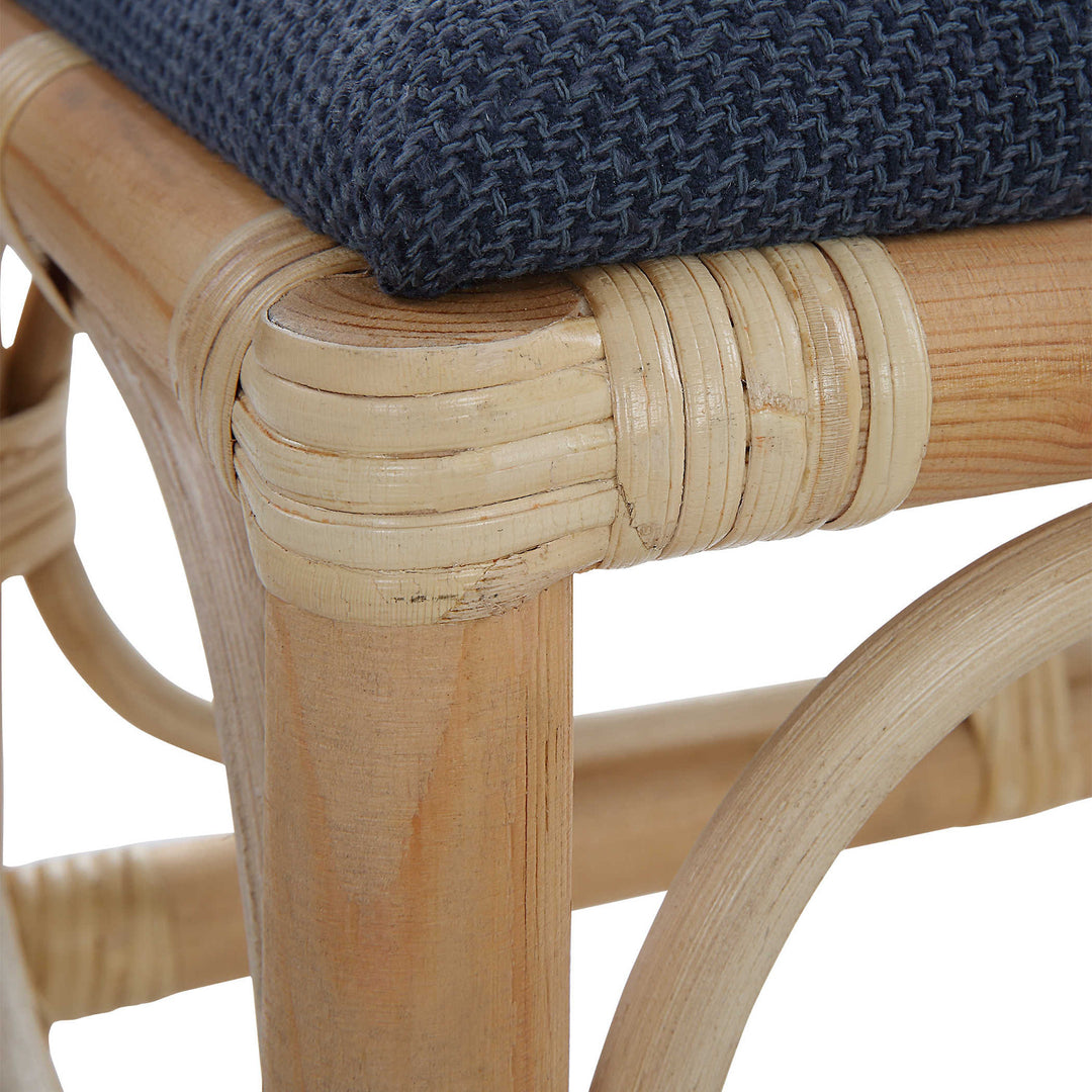 ASHORE RATTAN WRAPPED SMALL BENCH: NAVY