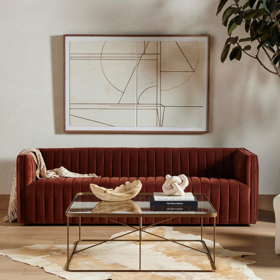 AUGUSTINE CHANNEL TUFTED SOFA: AUBURN VELVET