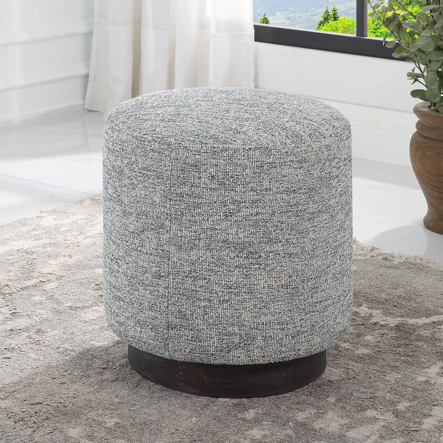 AVILA BLUE & WHITE TWEED OTTOMAN