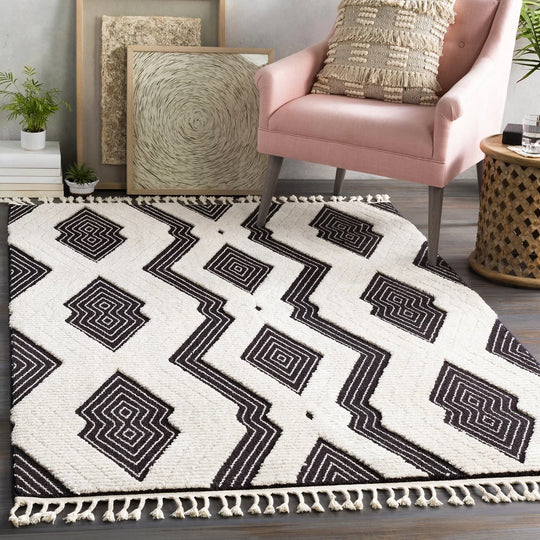 AZILA BLACK + IVORY TEXTURED PILE RUG