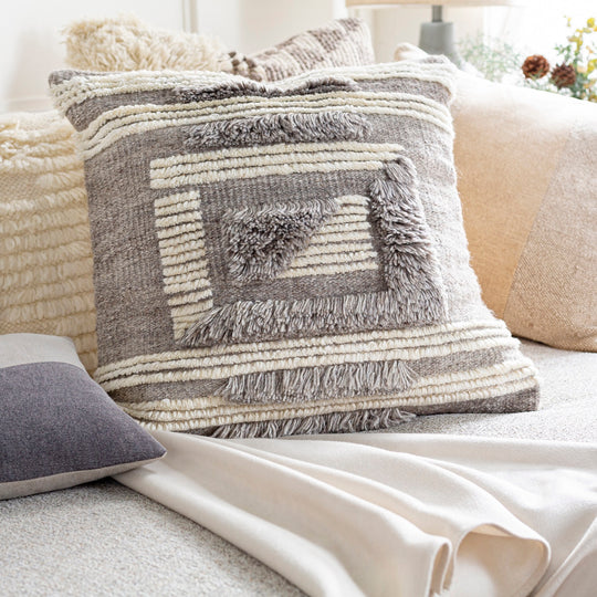 BELU FRINGE PILLOW: GREY