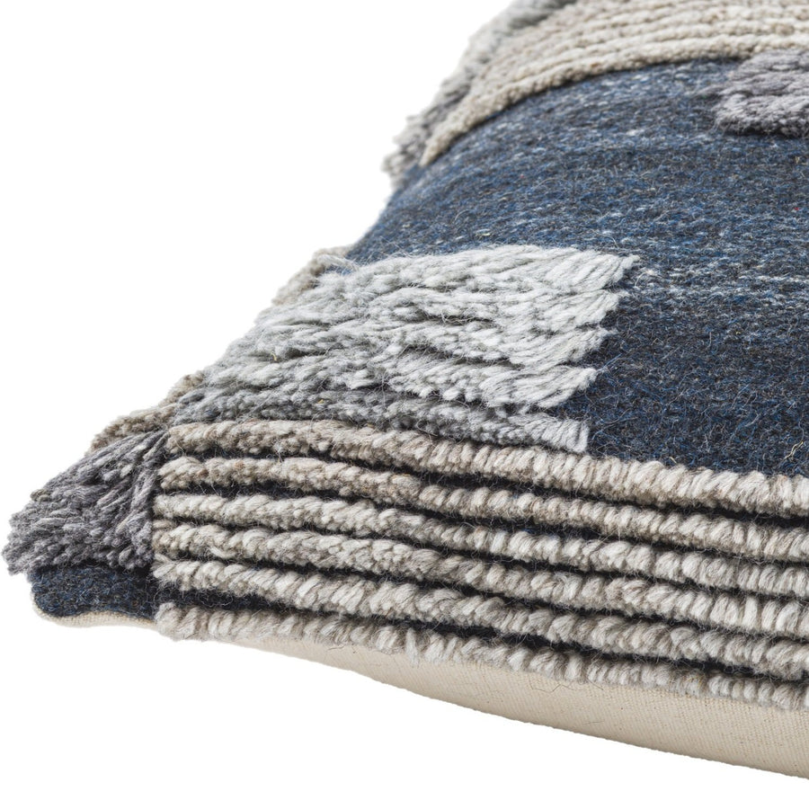 BELU FRINGE PILLOW: SANDSTONE & INK BLUE