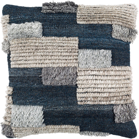 BELU FRINGE PILLOW: SANDSTONE & INK BLUE