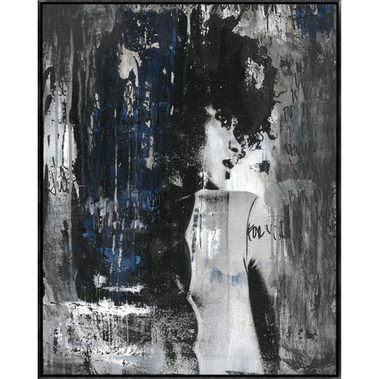 "BLACK AND WHITE AND BLUE AND GIRL" CANVAS ART