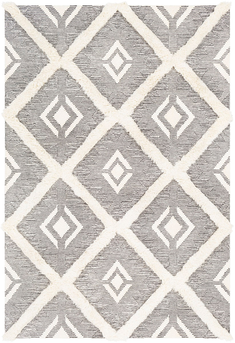 Dhurry Wool Geometric Dark Grey & Off White Rug (235 x 325