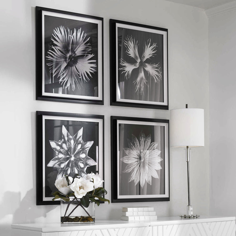 "CONTEMPORARY FLORET" GLASS FRAMED PRINTS | SET OF 4