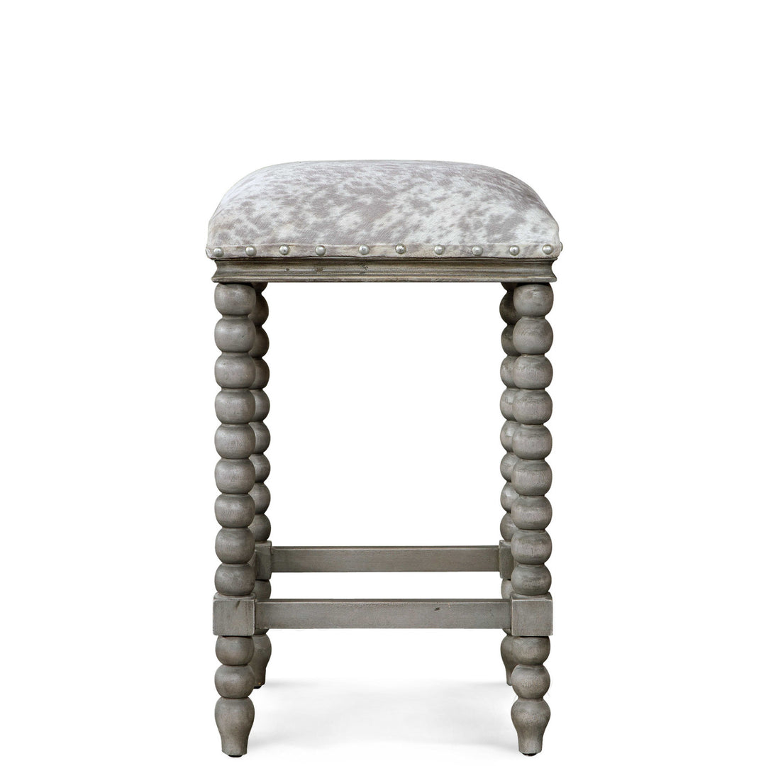 DHARMA FRENCH GREY + FAUX HIDE COUNTER STOOL
