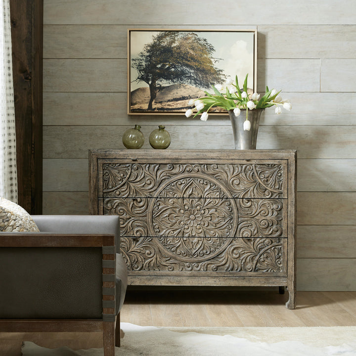 DHARMA RUSTIC CARVED WOOD ACCENT CHEST