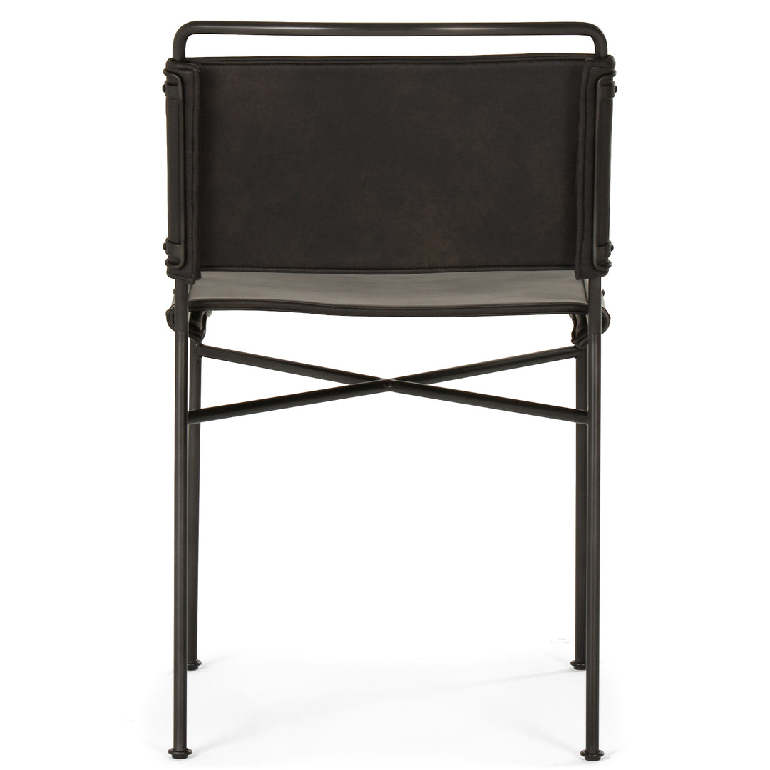 DISTRESSED FAUX LEATHER SLING DINING CHAIR
