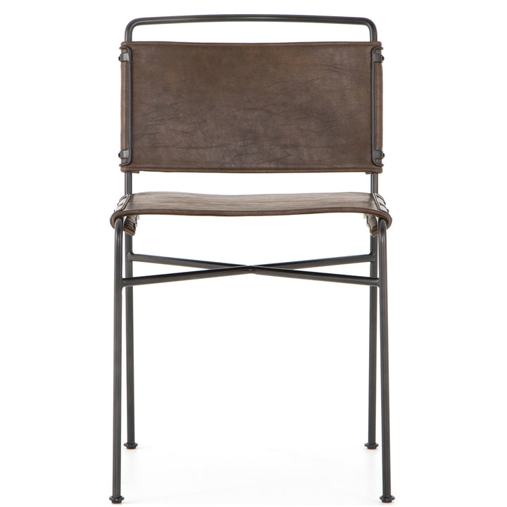 DISTRESSED FAUX LEATHER SLING DINING CHAIR