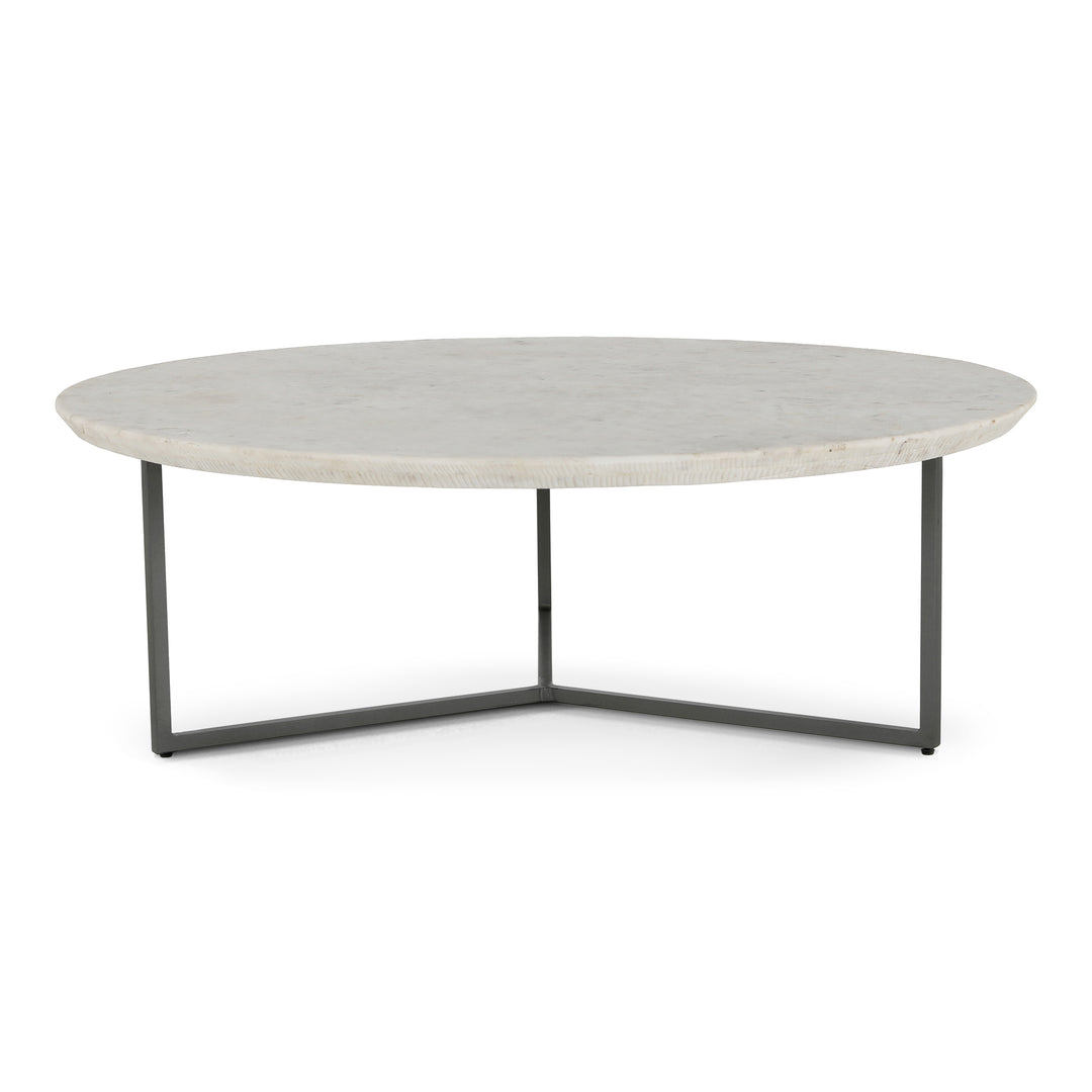 ETCHED ROUND WHITE MARBLE COFFEE TABLE