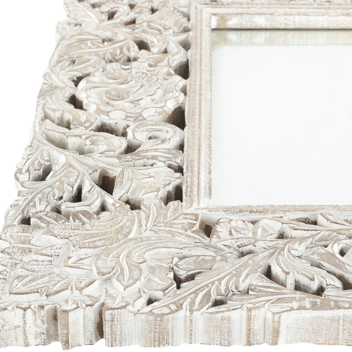FLORENCE HAND-CARVED WOOD MIRROR: WHITE WASH