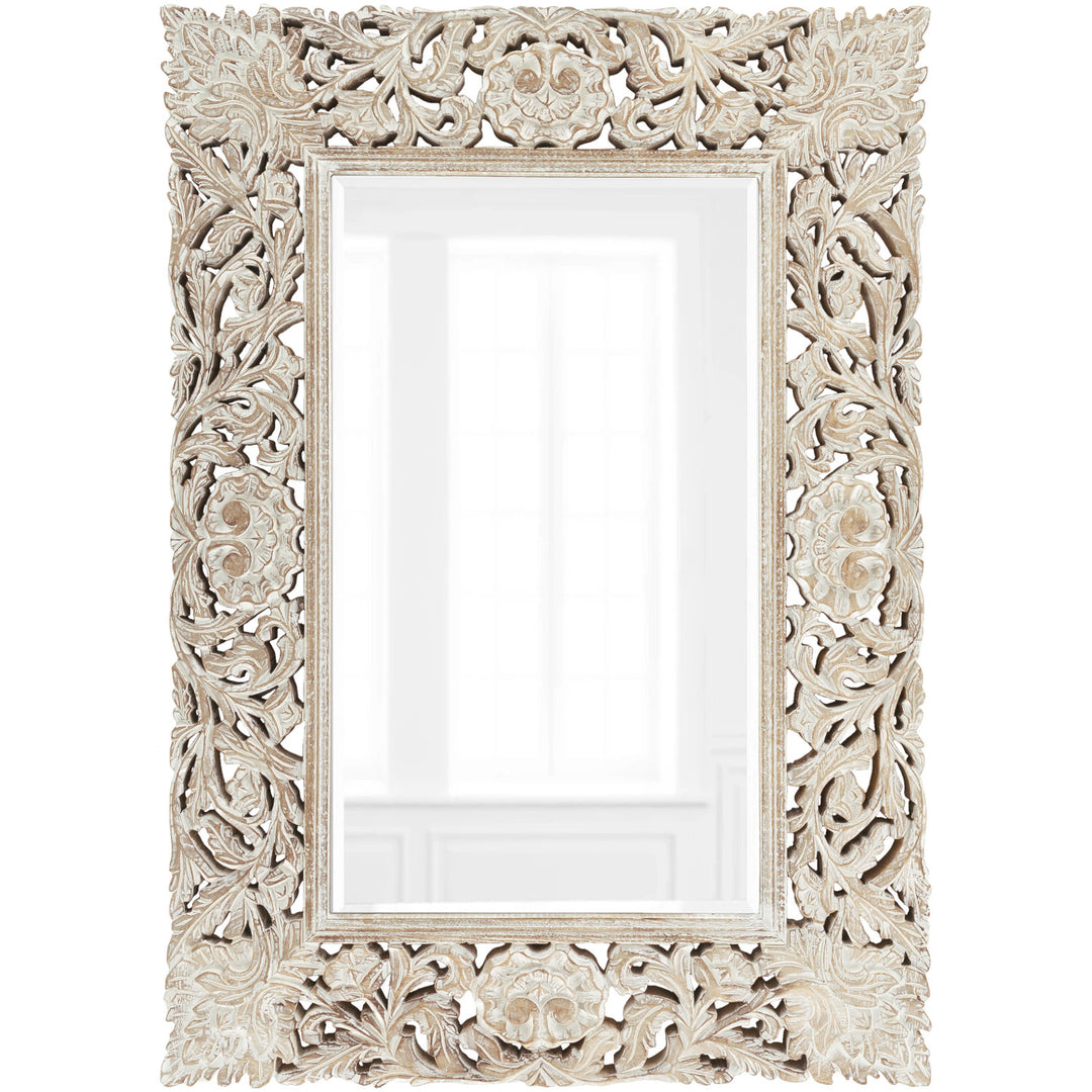 FLORENCE HAND-CARVED WOOD MIRROR: WHITE WASH