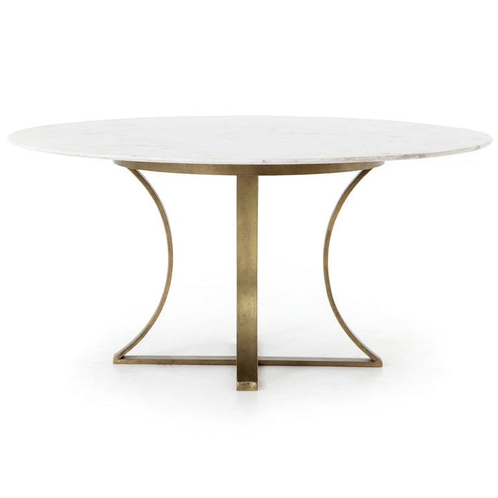 GAGE ROUND WHITE MARBLE + BRASS DINING TABLE