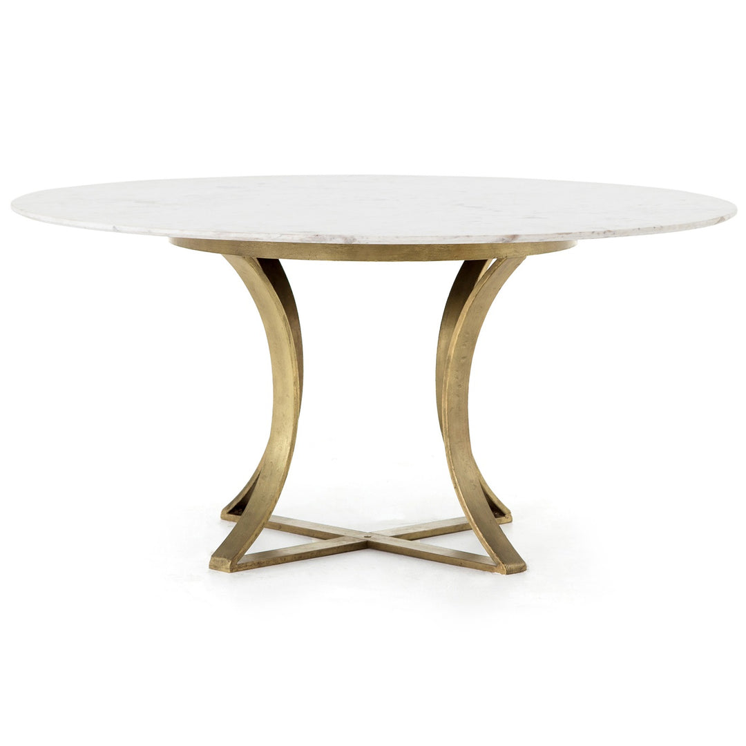 GAGE ROUND WHITE MARBLE + BRASS DINING TABLE
