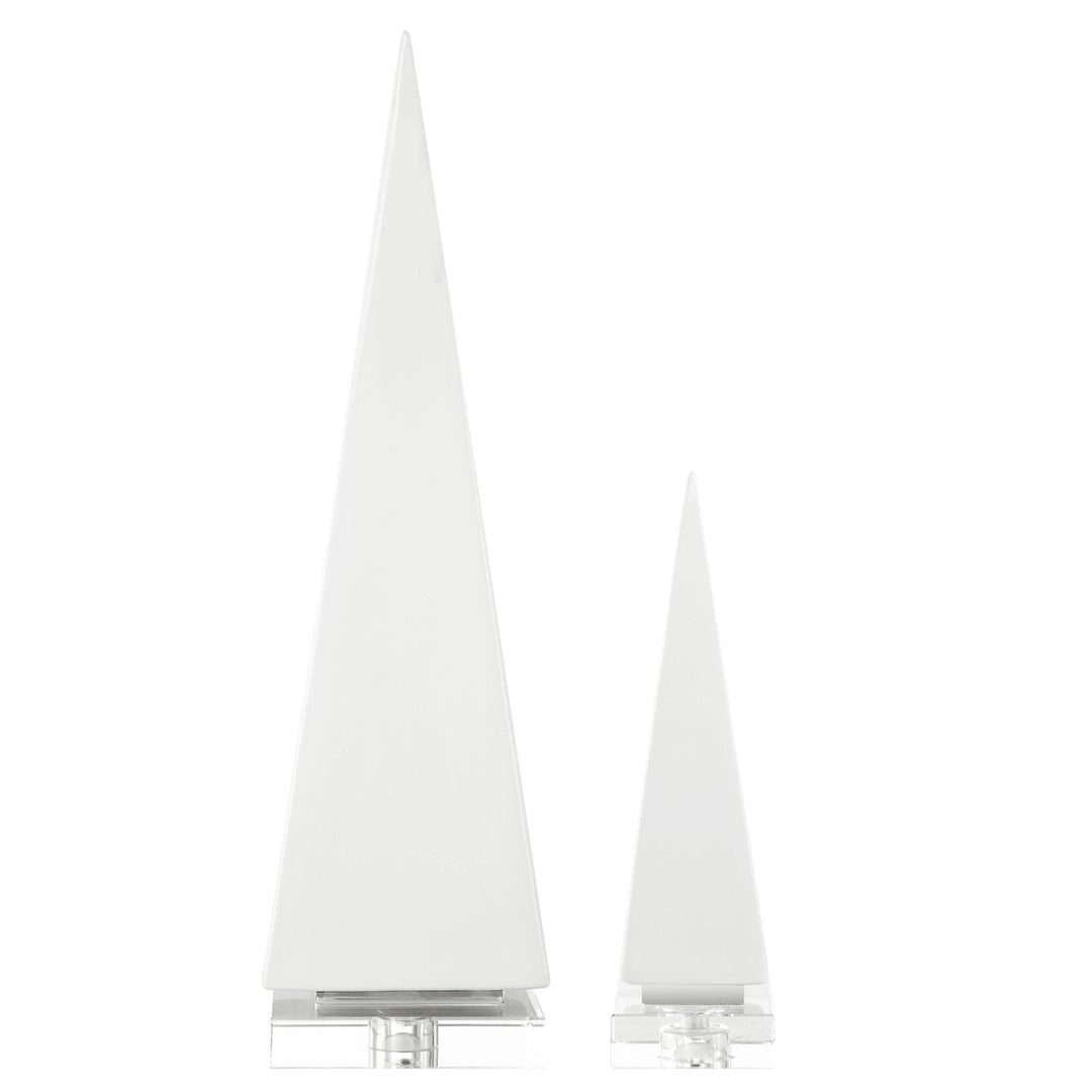 GLOSS WHITE PYRAMID SCULPTURES | SET OF 2