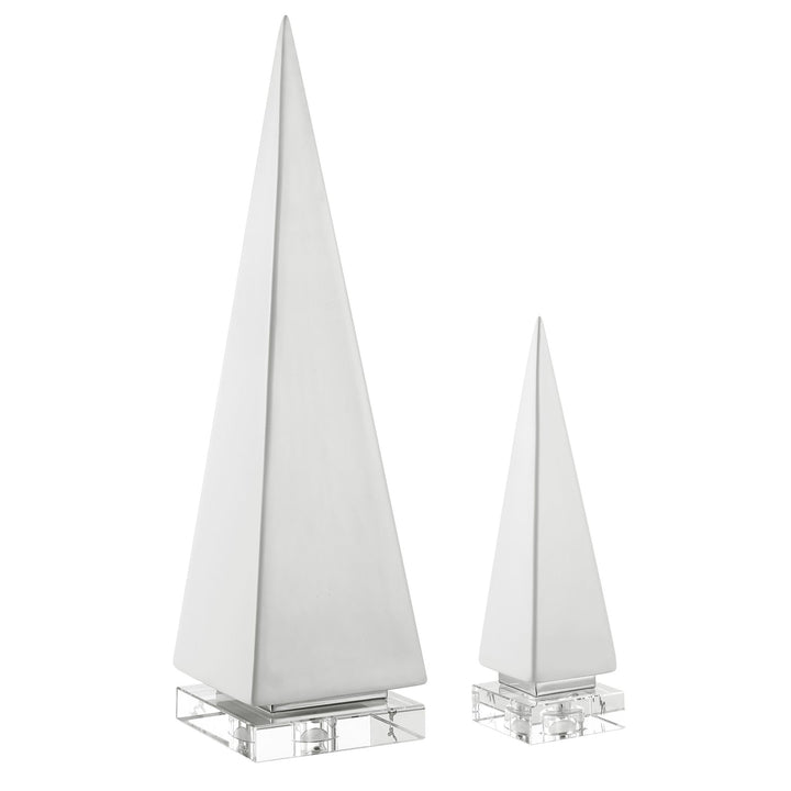 GLOSS WHITE PYRAMID SCULPTURES | SET OF 2