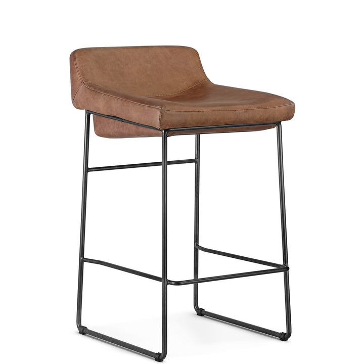 INDUSTRIAL SADDLE STOOLS: BROWN LEATHER | SET OF 2