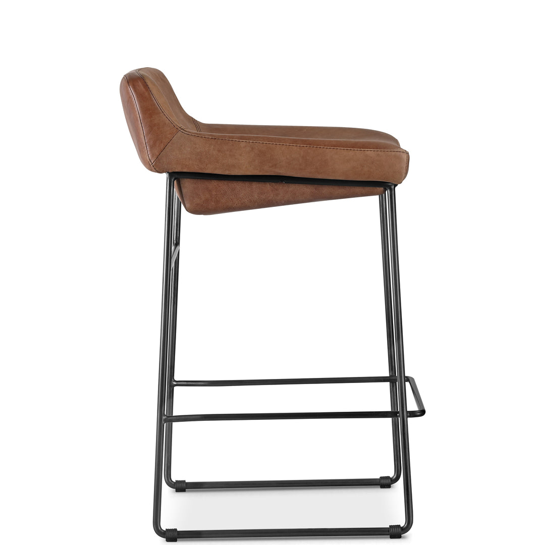 INDUSTRIAL SADDLE STOOLS: BROWN LEATHER | SET OF 2