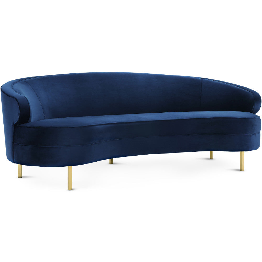 NAVY PLAID SOFA W/ CURVED BACK