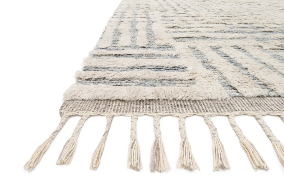 KHALID HAND-KNOTTED TEXTURED WOOL RUG: IVORY, SKY