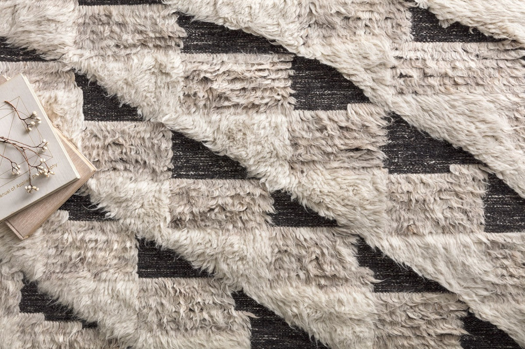 KHALID HAND-KNOTTED TEXTURED WOOL RUG: NATURAL, BLACK