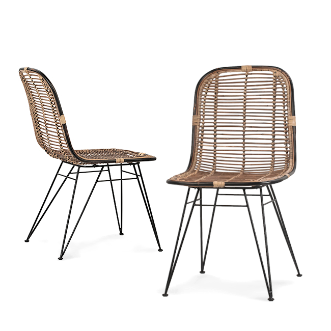 LIMA BLACK + NATURAL RATTAN DINING CHAIR | SET OF 2