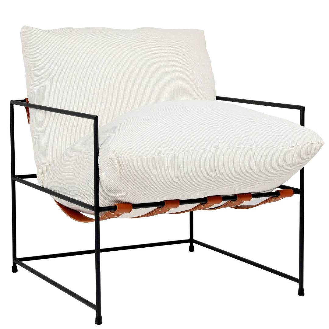 MIKEY LEATHER STRAPPED ARM CHAIR: OFF-WHITE CORD VELVET