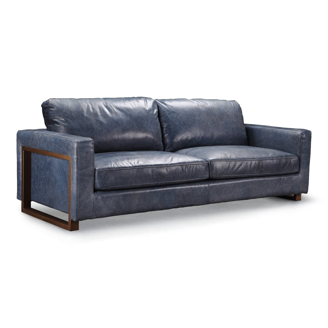 85" Blue Leather Sofa