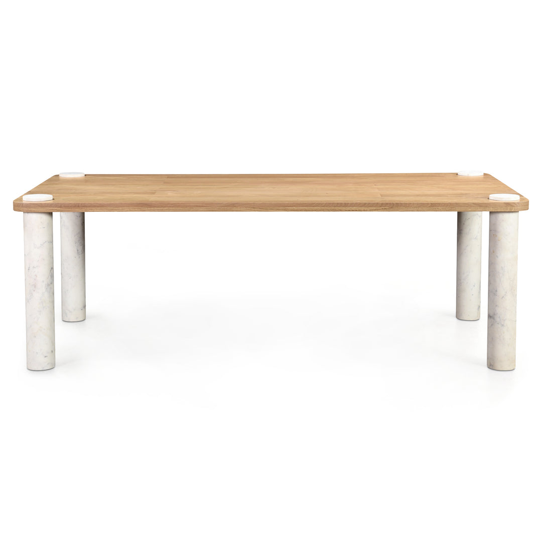 NORDIC NATURAL OAK + MARBLE POST DINING TABLE