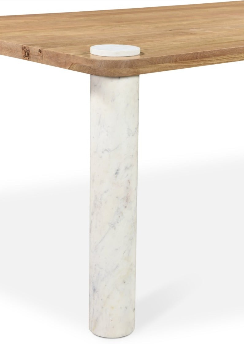 NORDIC NATURAL OAK + MARBLE POST DINING TABLE