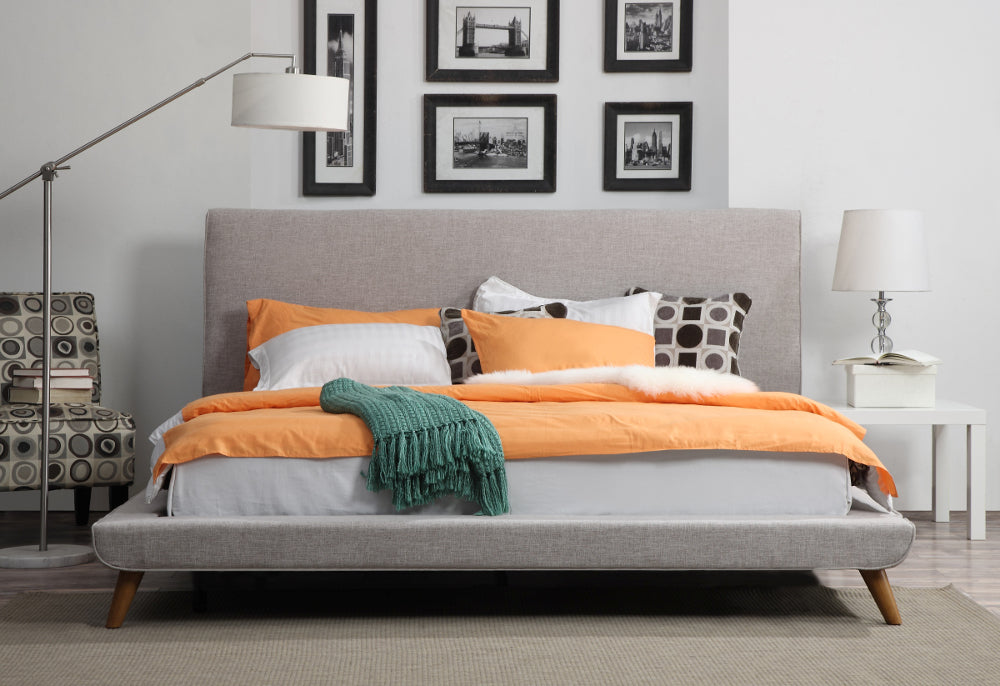 OWEN MID-CENTURY PLATFORM BED: BEIGE/GRAY