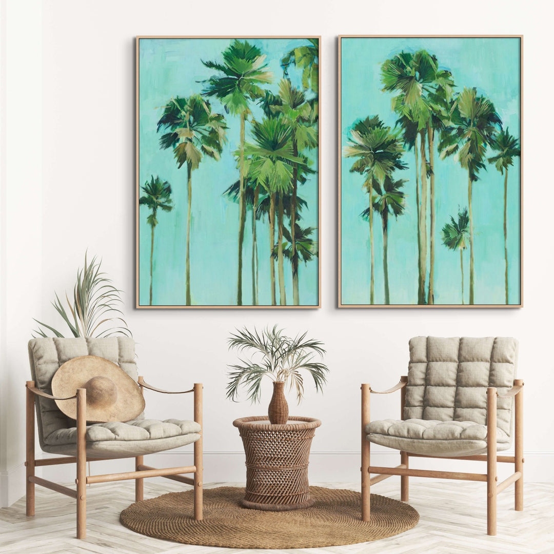"PALM TREES IN SUMMER I" DIPTYCH CANVAS ART