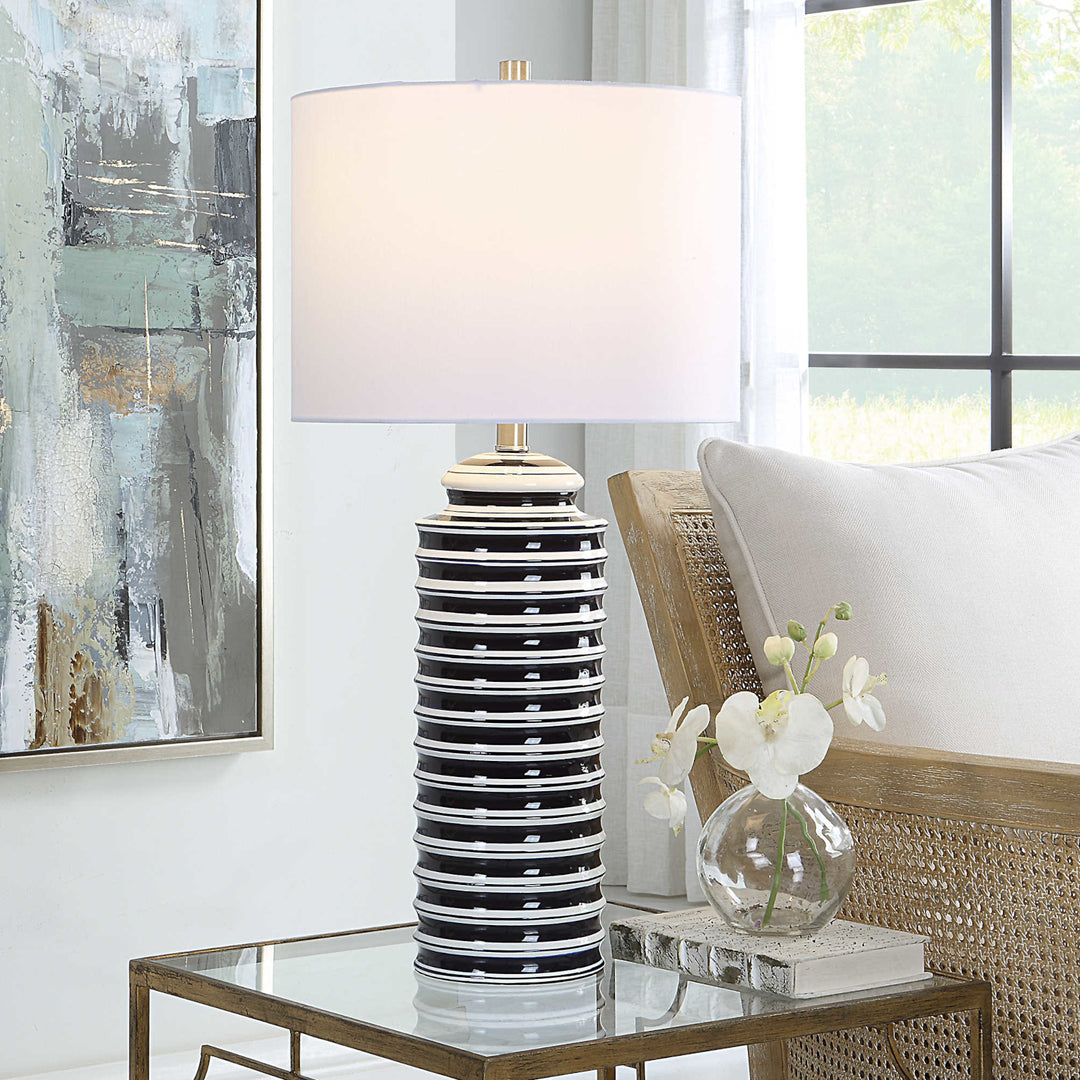 SAYLOR WHITE & NAVY STRIPED CERAMIC TABLE LAMP