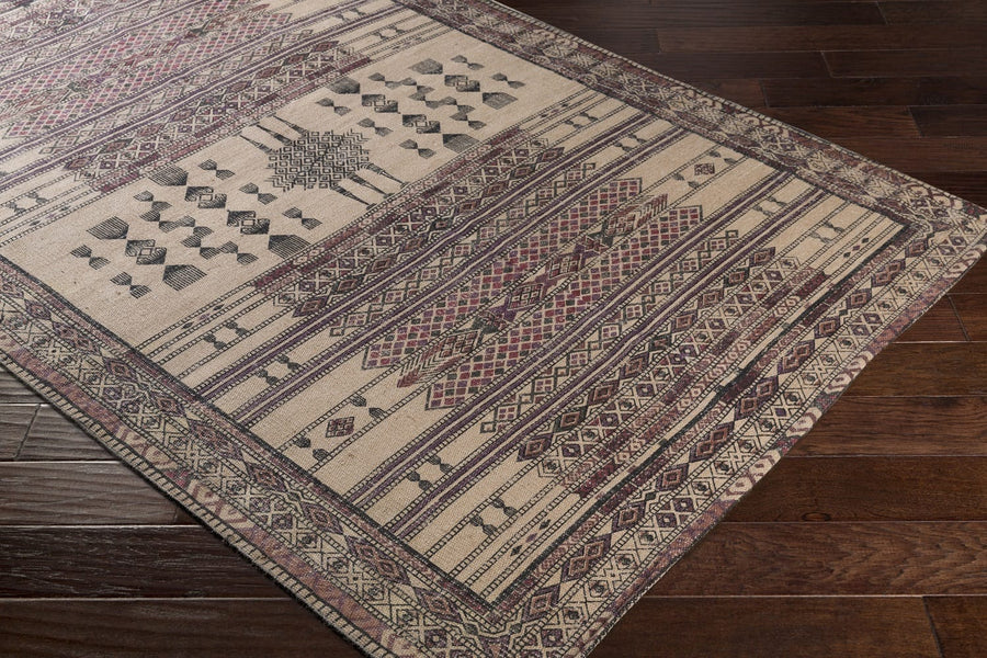 AVIVA PRINTED JUTE RUG: EGGPLANT
