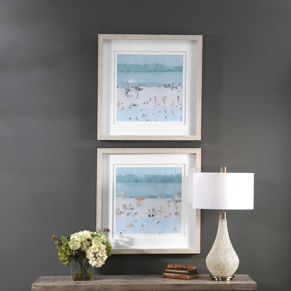 "SEA GLASS SANDBAR" GLASS FRAMED PRINTS | SET OF 2