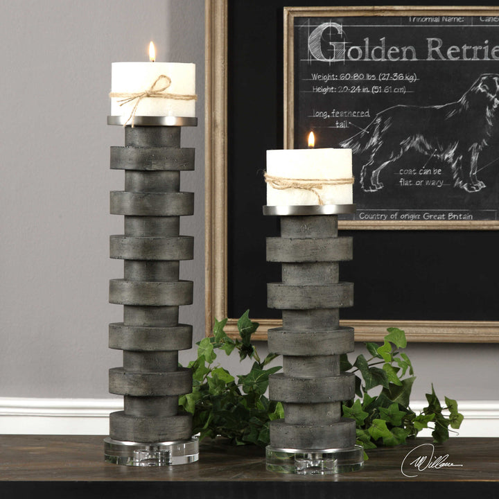STAINED CONCRETE PILLAR CANDLE HOLDERS