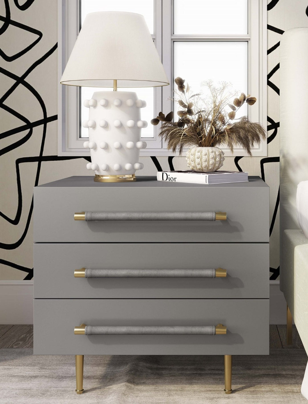 STRIDE GREY LACQUER NIGHTSTAND