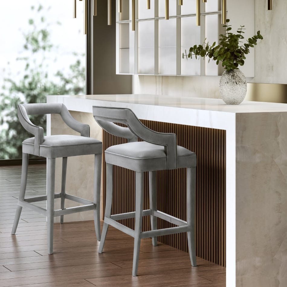 MAURA GRAY VELVET COUNTER STOOL