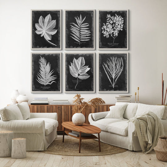 "VINTAGE FOLIAGE" GLASS FRAMED PRINTS | SET OF 6