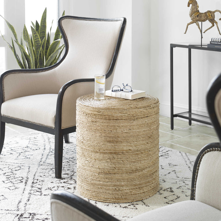 WOVEN BANANA LEAF ACCENT TABLE